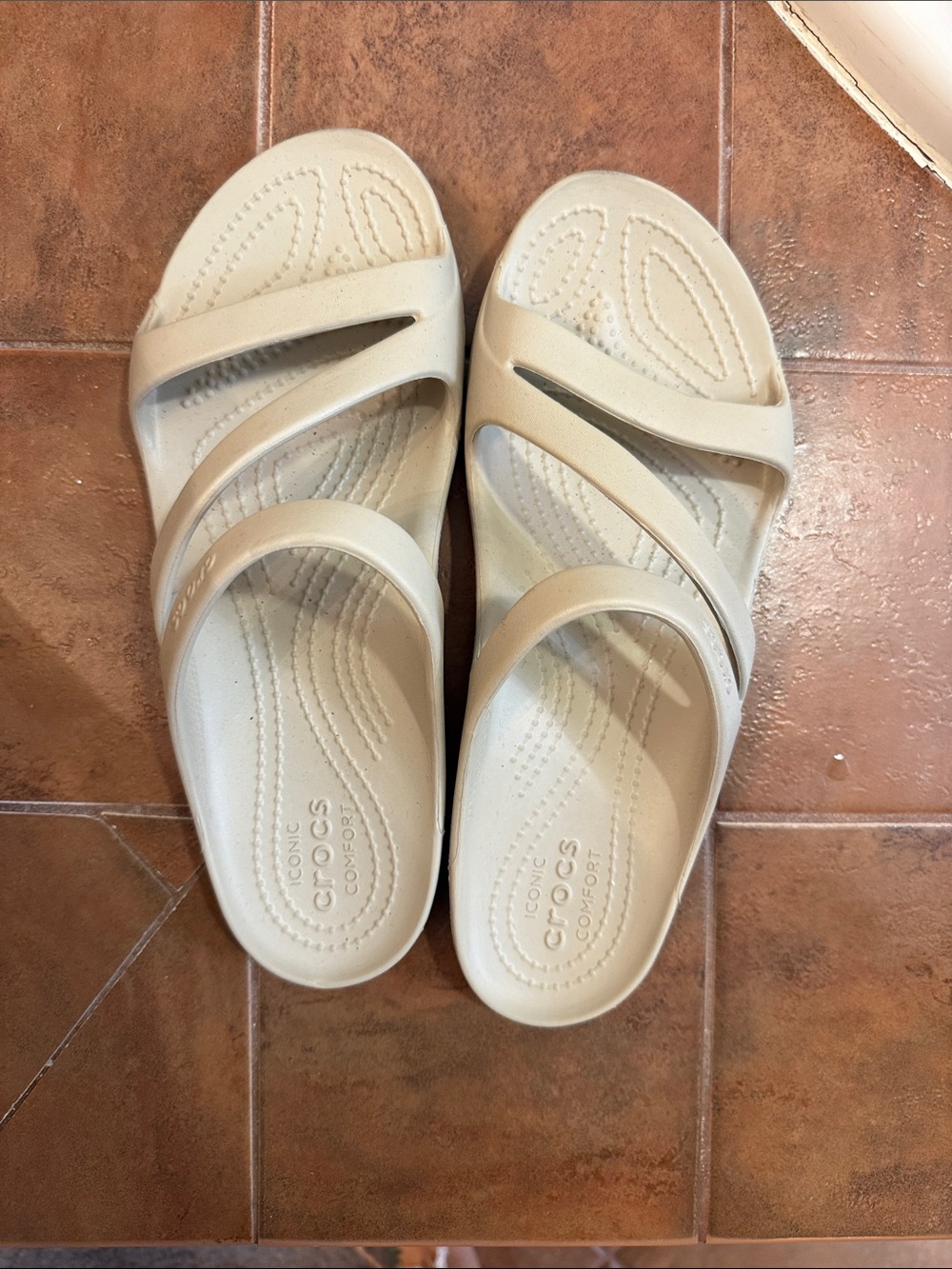 CROCS Women’s Triple-Strap Slide Sandals in Light Beige
